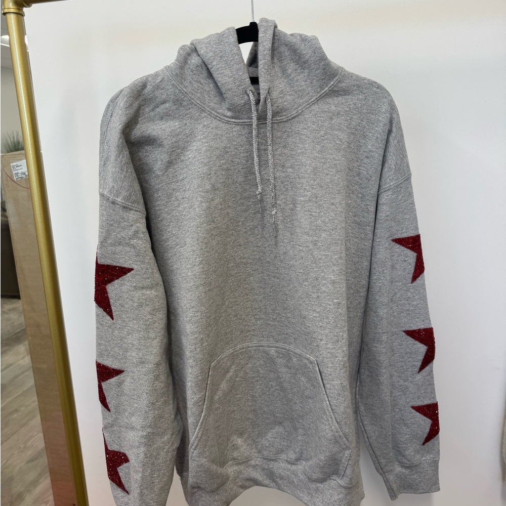First Of A Kind Men's Gray and Red Star Sequin Hoodie